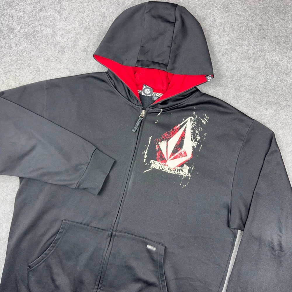 Volcom Hoodie Men XXL Black Red Lefty Hydro Basic Water Resistant Full Zip Skate